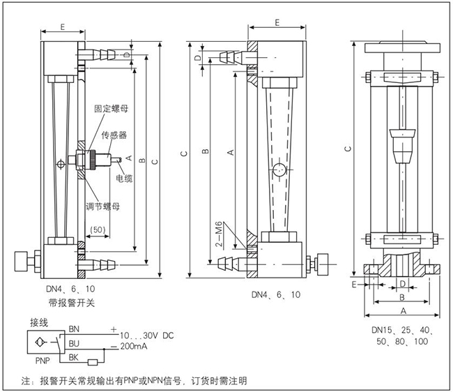 耐高溫玻璃轉子流量計外形圖